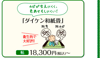 カビがはえにくく、色あせもしにくい!「ダイケン和紙畳」 防虫 防カビ 衛生的で大好評!! 帖18,300円(税込)~